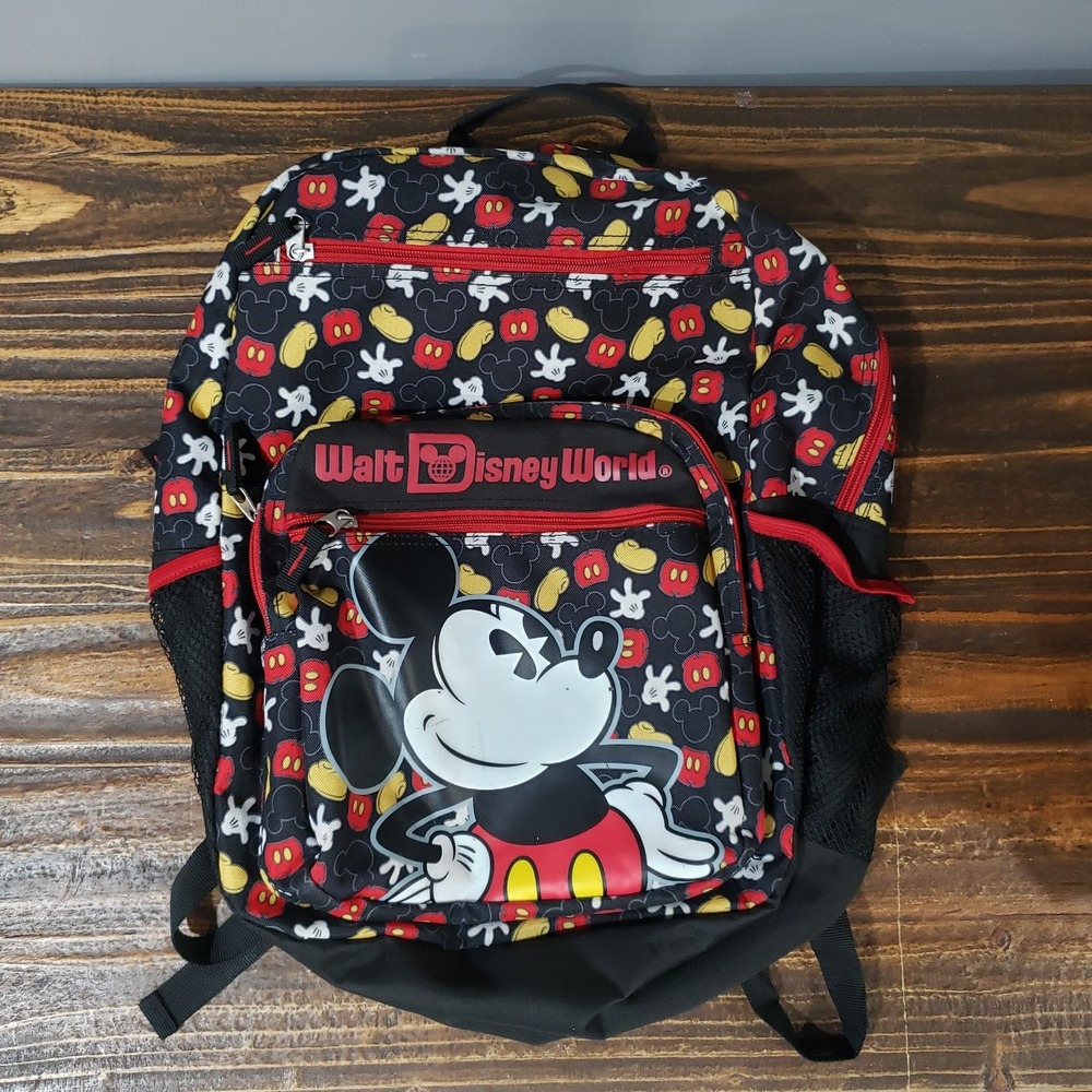 Walt Disney World Mickey Mouse Backpack Black Red All Over Print Travel Bag